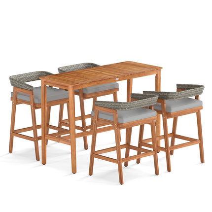 5 Pieces Patio Counter Height Bar Set with 4 Cushioned Barstools