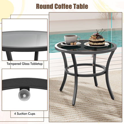 4 Piece Outdoor Furniture Set with Glass Topped Coffee Table-Black