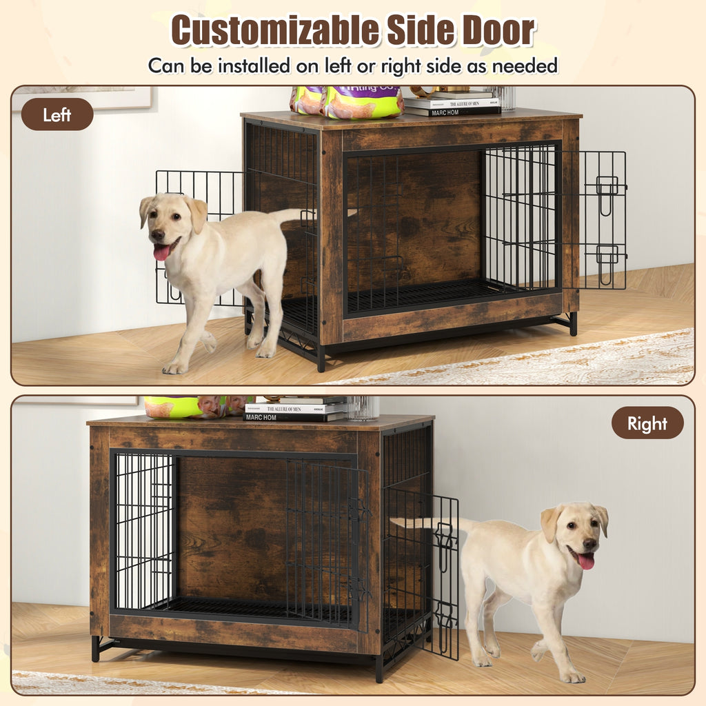 Dog Crate Furniture with Double Lockable Doors and Removable Pull-out Tray-M