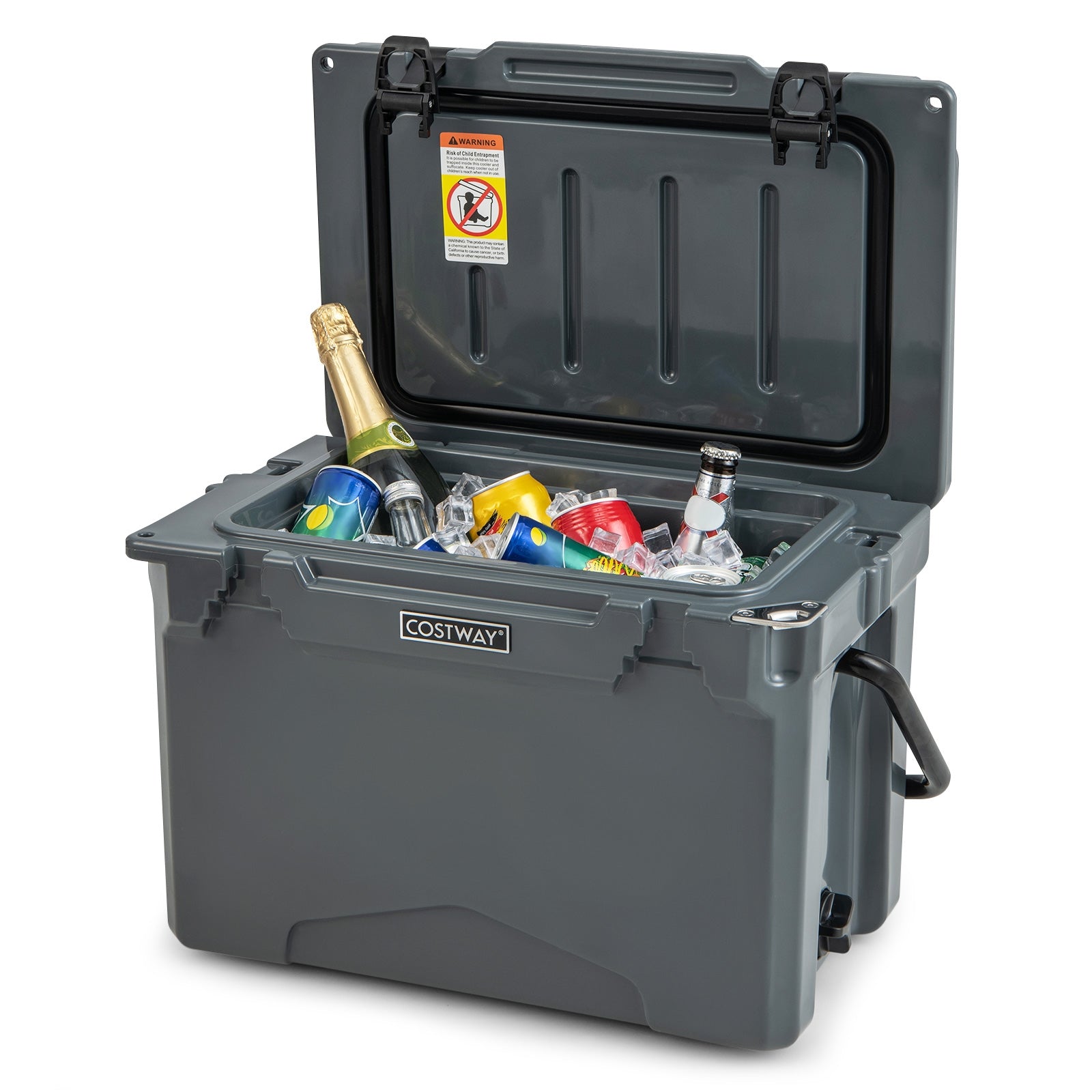 Glacière rigide 25 pintes avec poignée en aluminium et porte-gobelets intégrés - Grise
