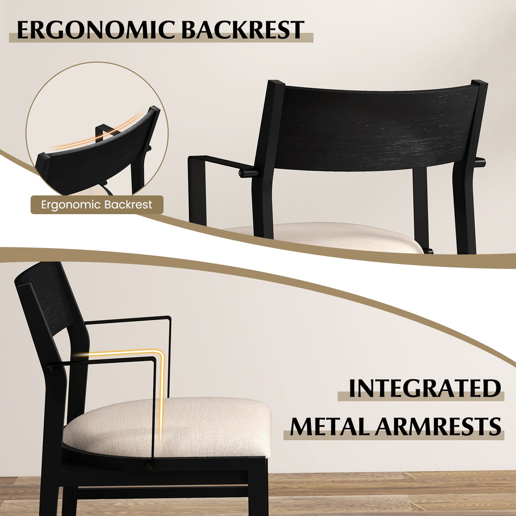 Dining Chair with Contoured Backrest and Padded Seat Set of 2-Beige
