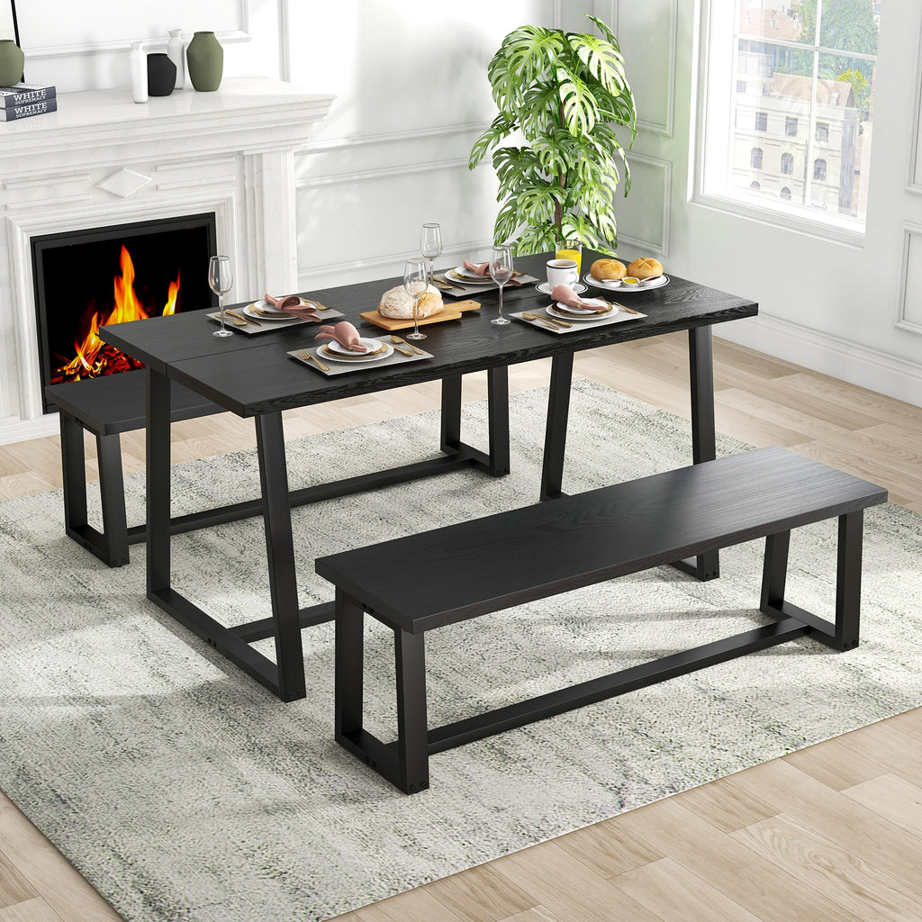 Large Dining Table with Heavy-duty Metal Frame and Anti-slip Foot Pads-Black