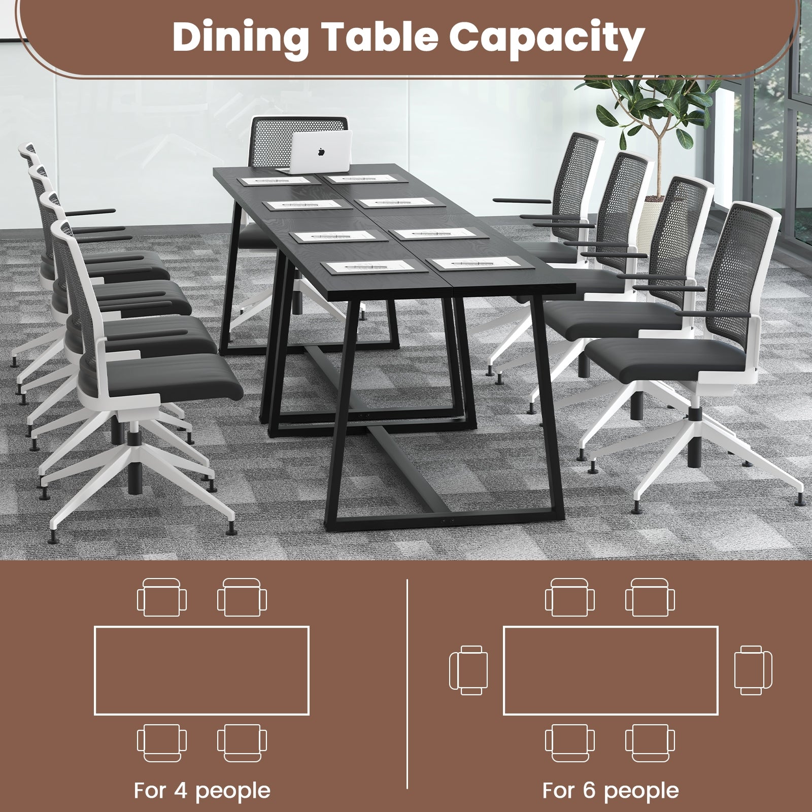Large Dining Table with Heavy-duty Metal Frame and Anti-slip Foot Pads-Black