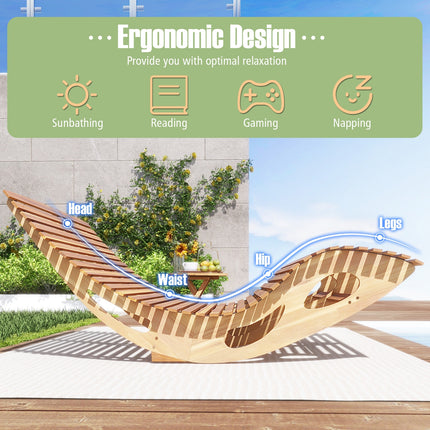 Slatted Acacia 2-Seat Patio Dual Rocker Sunbed Wood Lounger with Ergonomic Curved Seat