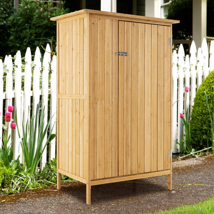 5  3 Feet Outdoor Storage Cabinet with Asphalt Roof and 3 Shelves-Natural