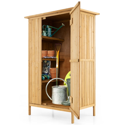 5  3 Feet Outdoor Storage Cabinet with Asphalt Roof and 3 Shelves-Natural