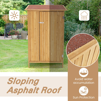 5  3 Feet Outdoor Storage Cabinet with Asphalt Roof and 3 Shelves-Natural