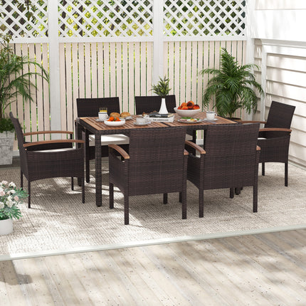 Patio Dining Chairs Set of 2/4 with Acacia Wood Armrest and Heavy Duty Metal Frame-4 Pieces