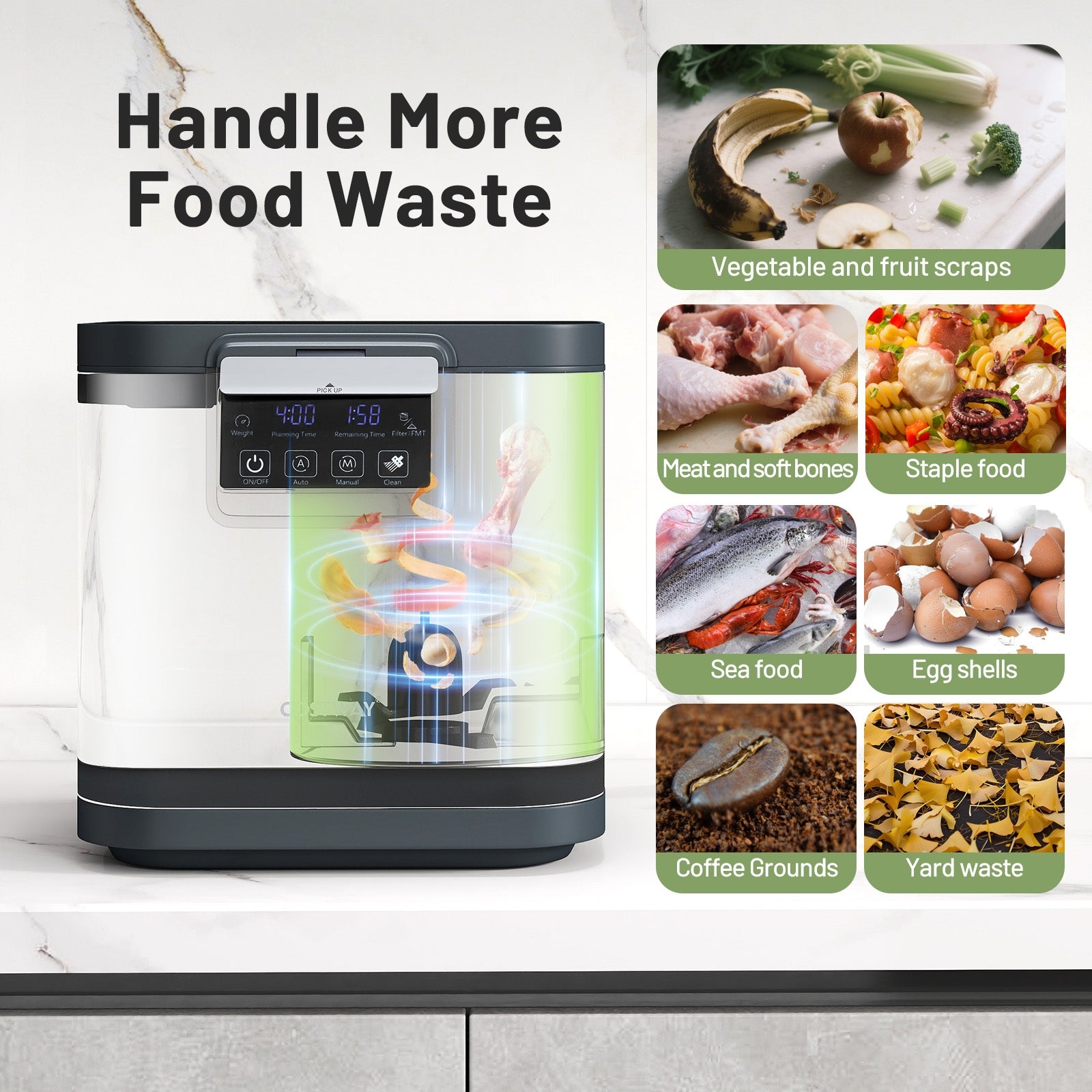 4 L Electric Composter with Lid and LED Display for Kitchen-Black