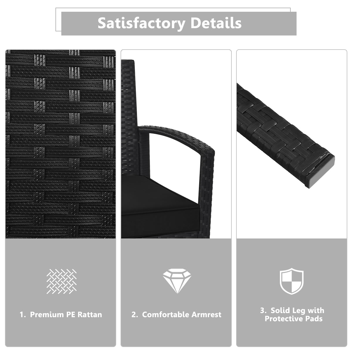 4 Pieces Patio Rattan Cushioned Furniture Set-Black