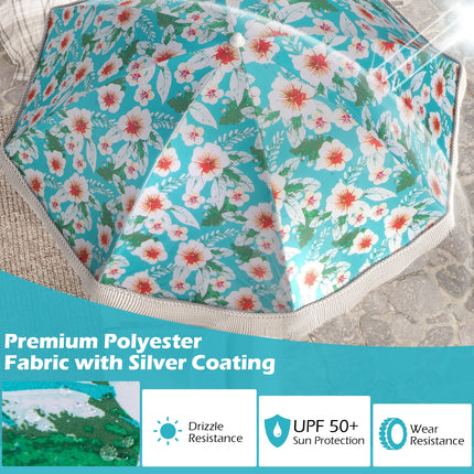 6.5 FT Beach Umbrella with Fringe Outdoor Tassel Umbrella with Push Button Tilt-Green