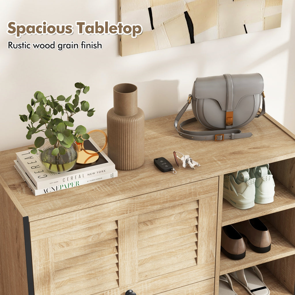 Shoe Rack Organizer with Flip-up See-through Doors and Adjustable Shelves-Oak