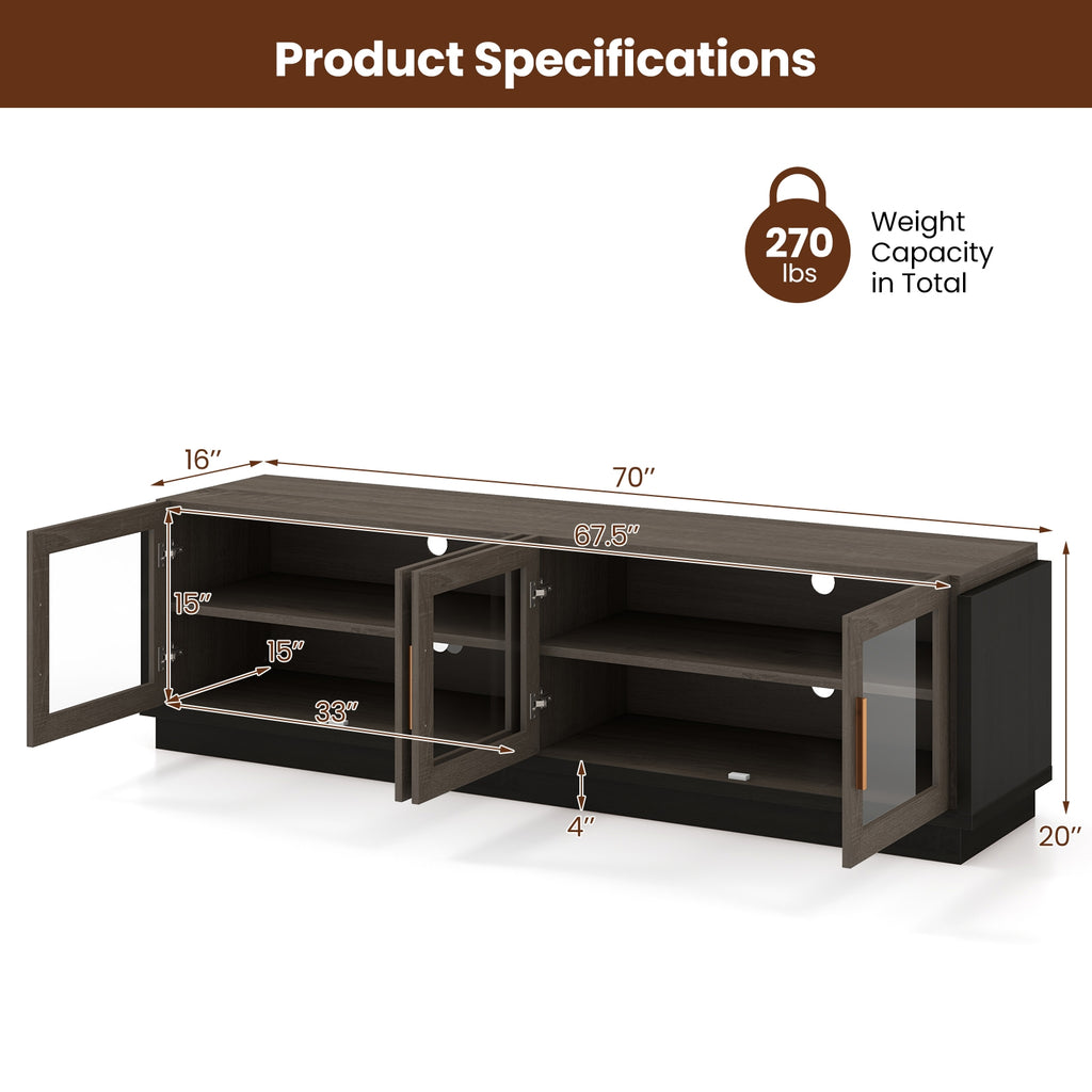 Large TV Stand for TVs up to 75 Inch with 4 Tempered Glass Doors for Living Room-Gray
