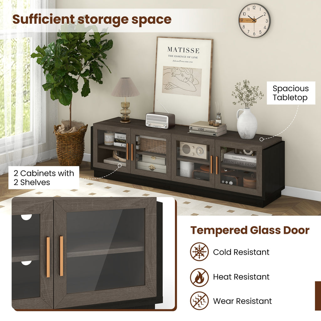 Large TV Stand for TVs up to 75 Inch with 4 Tempered Glass Doors for Living Room-Gray