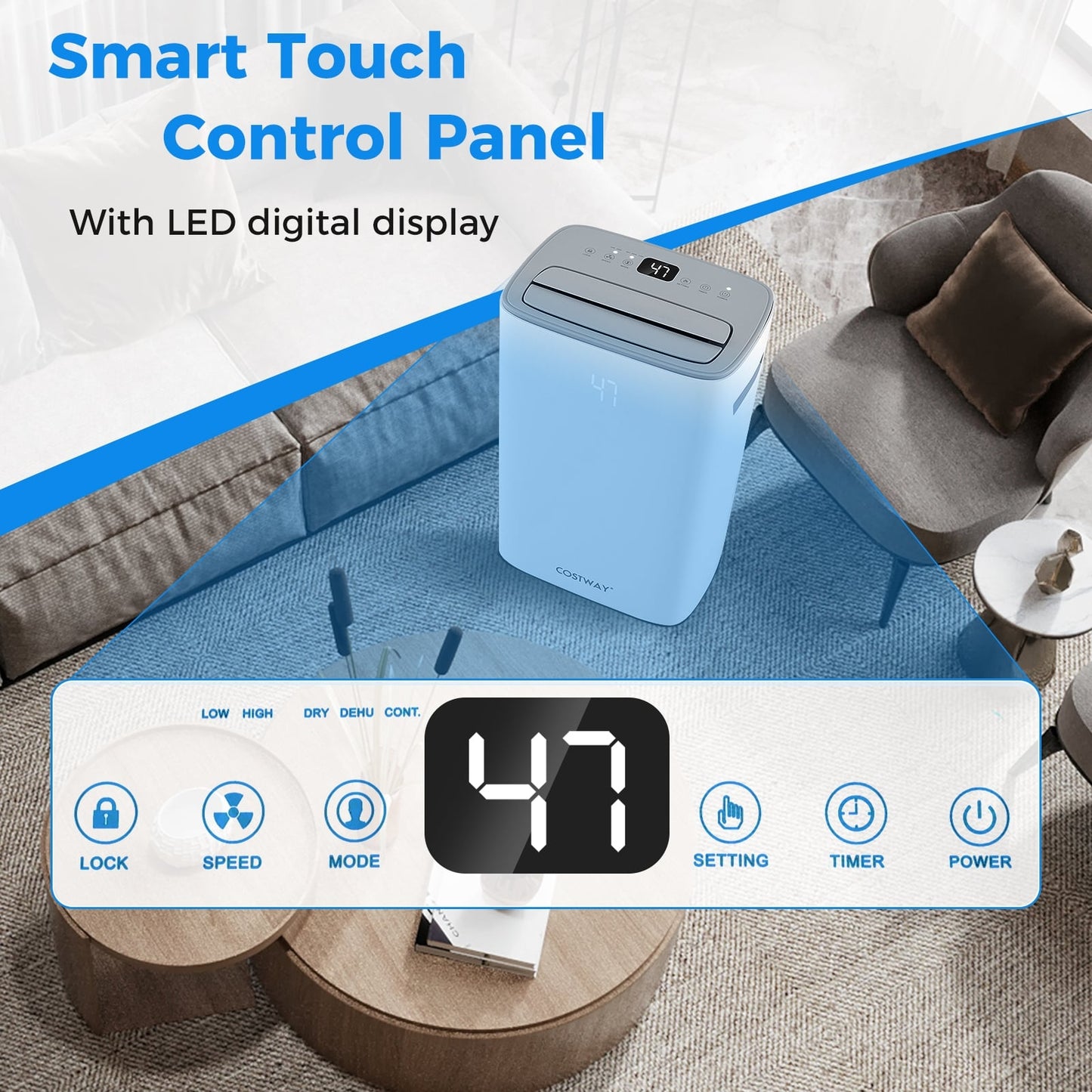 Dehumidifier with Auto Drain or Manual Drainage for Home Basement-White