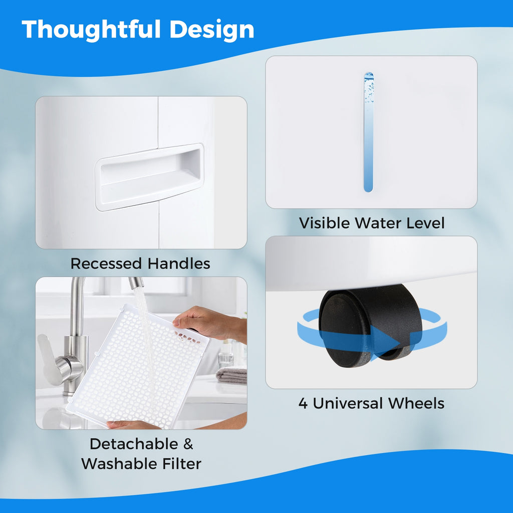 Dehumidifier with Auto Drain or Manual Drainage for Home Basement-White