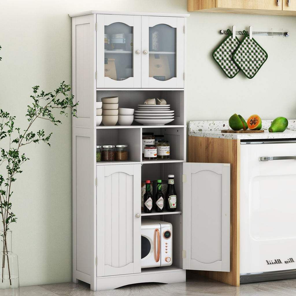 58.5 Inch Freestanding Linen Bathroom Storage Cabinet with Frost Glass Doors-White