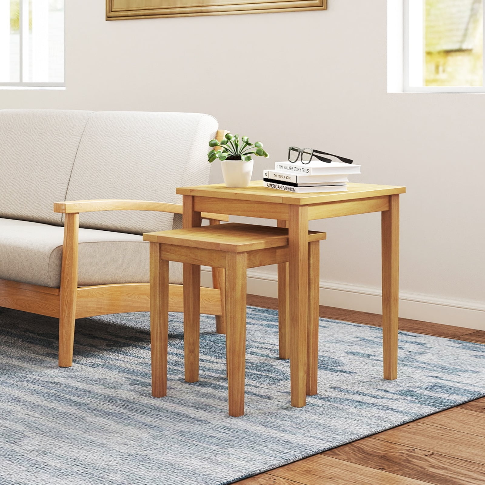 Table basse gigogne de jardin en teck 2 pièces, design compact