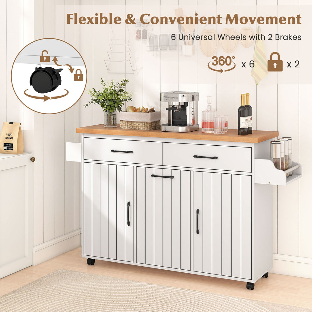 Mobile Kitchen Island Table with Trash Bag Storage for Dining Room-White