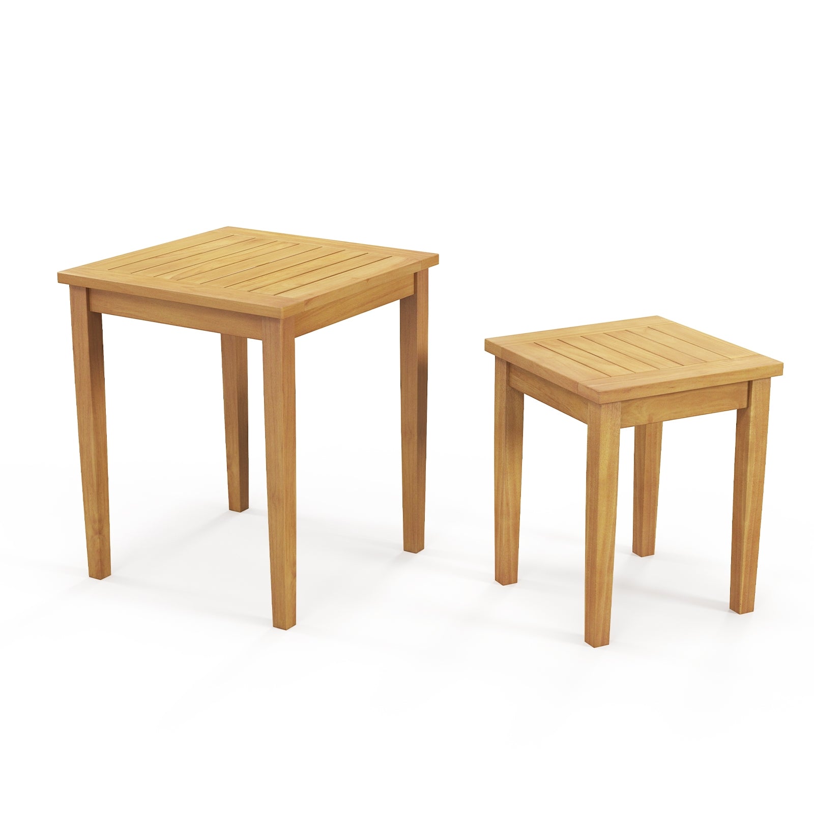 Table basse gigogne de jardin en teck 2 pièces, design compact