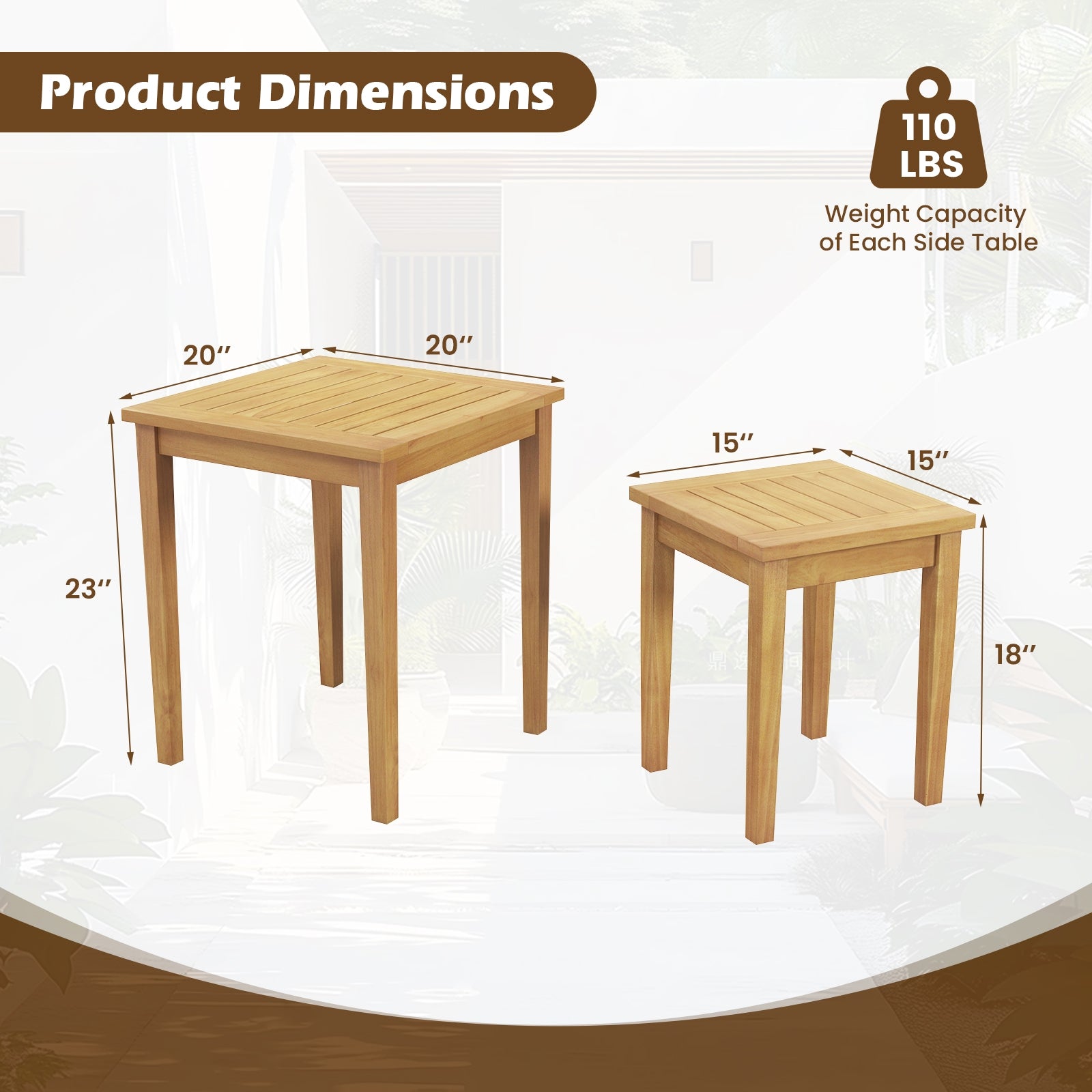 Table basse gigogne de jardin en teck 2 pièces, design compact