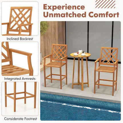 Patio Teak Wood Bar Stool Outdoor Counter Height Chair with Ergonomic Backrest
