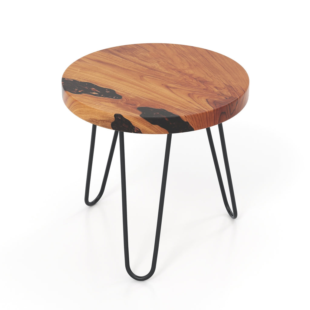Rustic Round Solid Teak Wood Live Edge Outdoor Side End Table for Patio