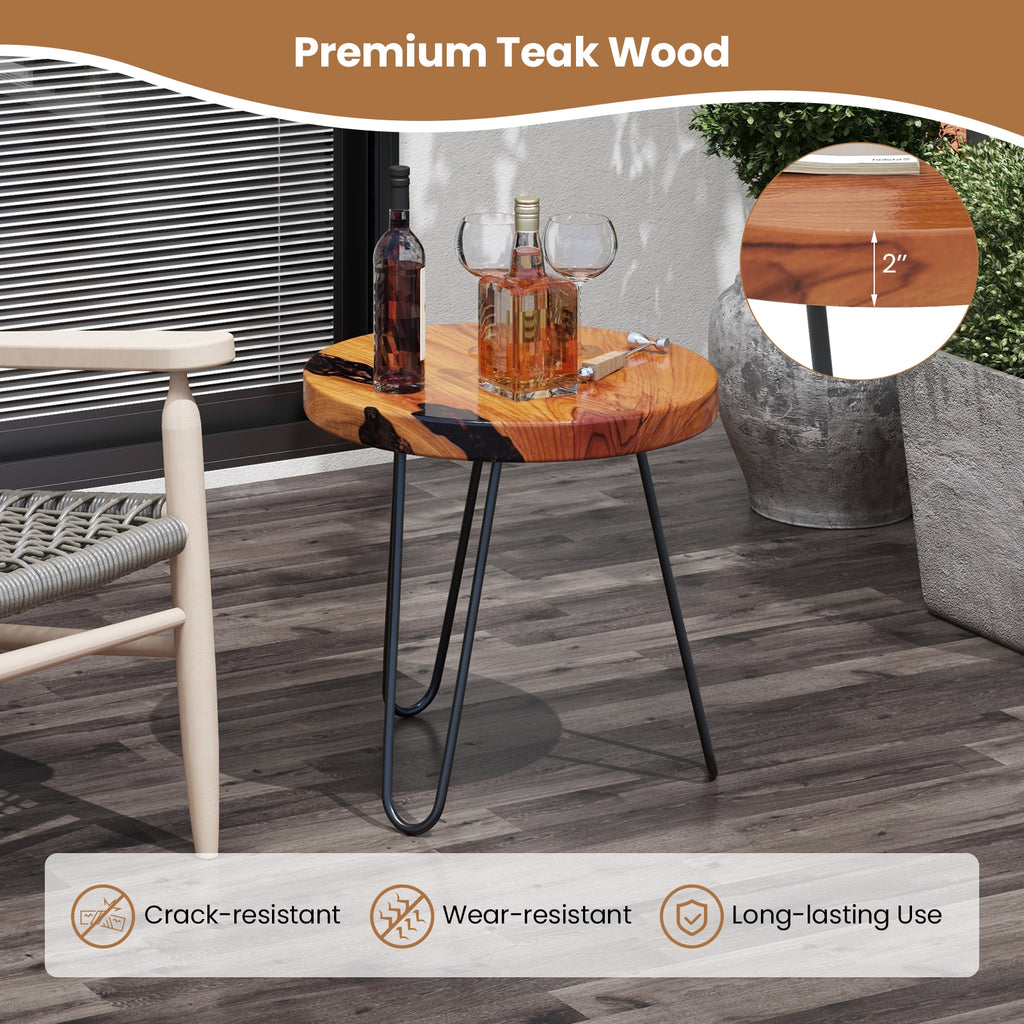 Rustic Round Solid Teak Wood Live Edge Outdoor Side End Table for Patio