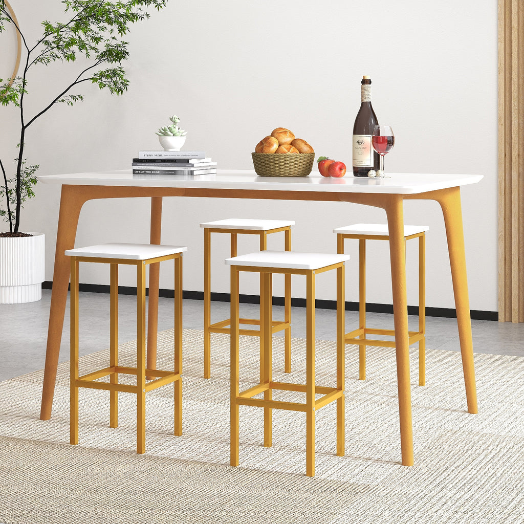 Set of 4 Bar Stool Set 26 Inch Bar Chair with Metal Legs and Footrest-White