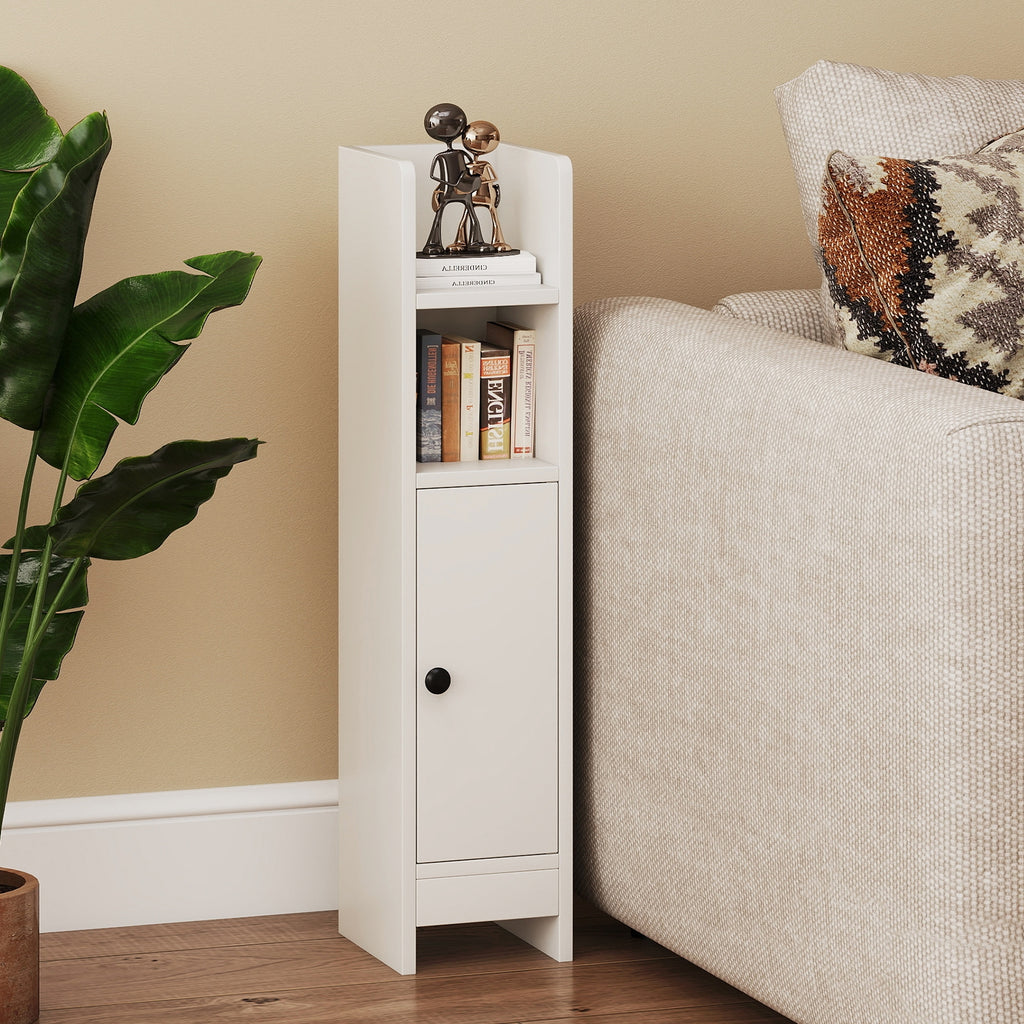 Bathroom Slim Cabinet Corner with Door and Adjustable Shelf-White