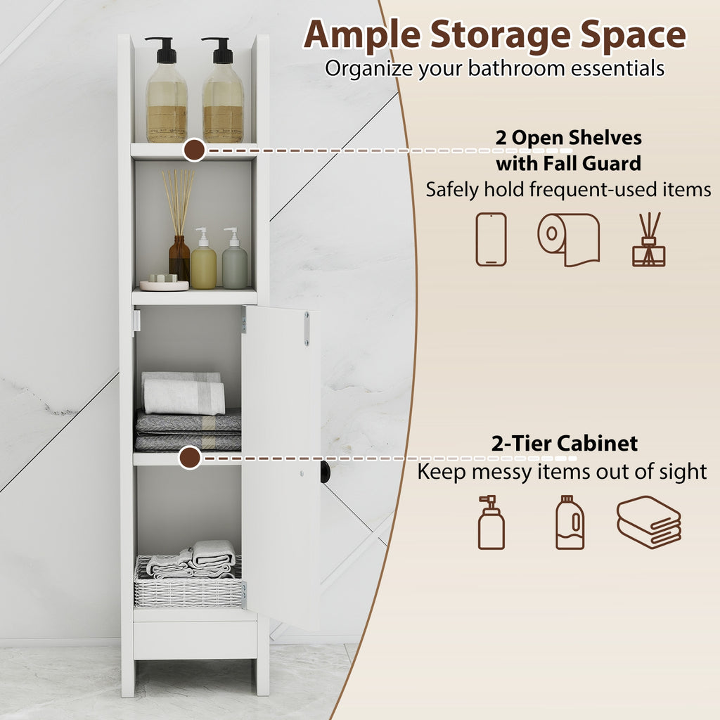 Bathroom Slim Cabinet Corner with Door and Adjustable Shelf-White