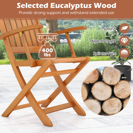3 PCS Eucalyptus Wood Patio Bistro Set with 2 Folding Arm Chairs