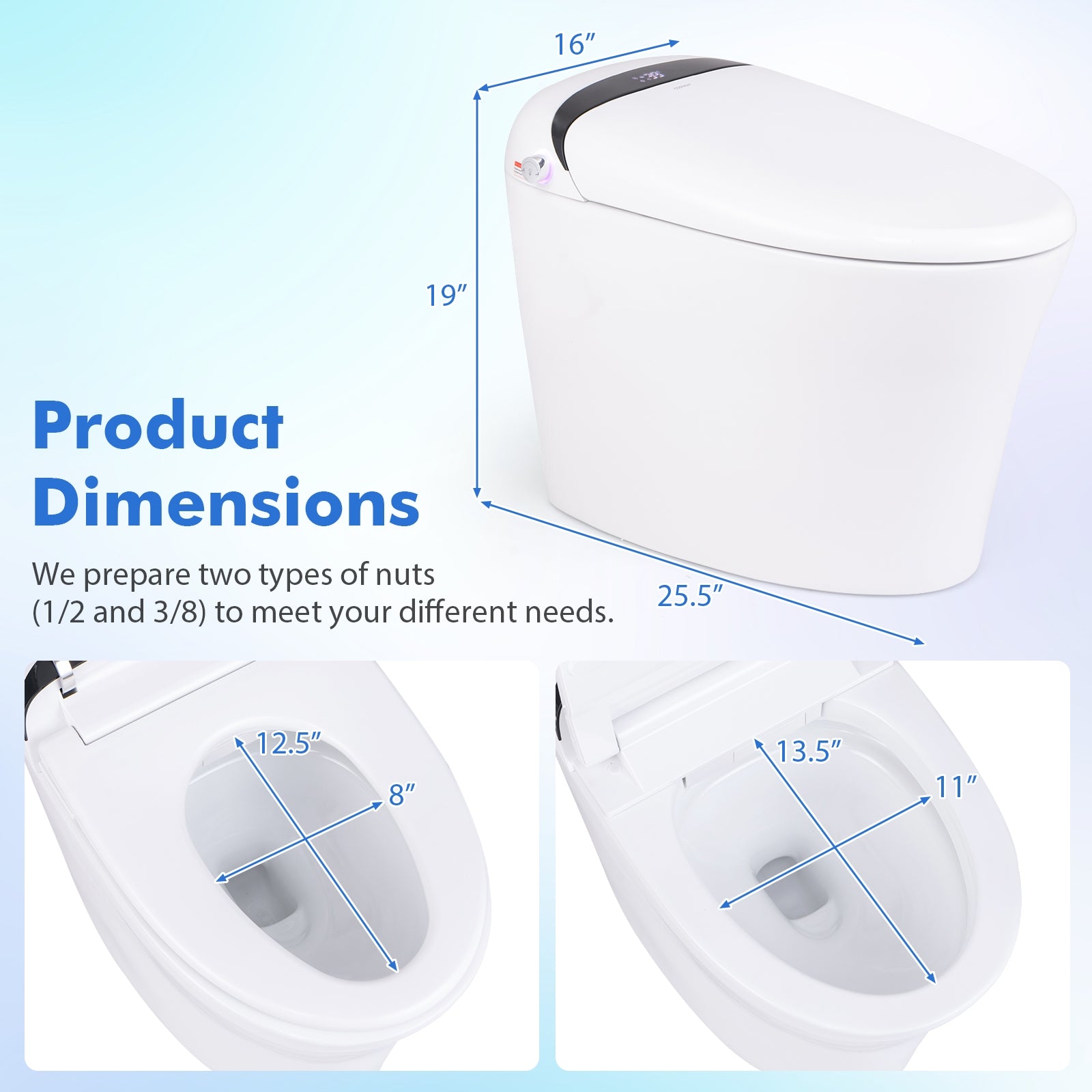 One-Piece Elongated Smart Toilet Bidet 1.28 GPF  Dual-flush