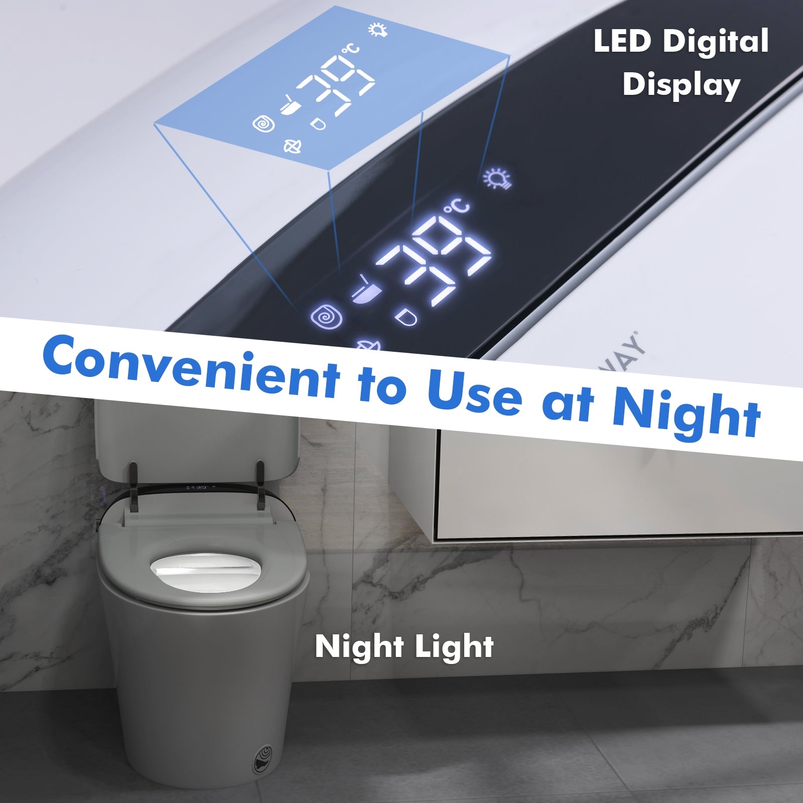 One-Piece Elongated Smart Toilet Bidet 1.28 GPF  Dual-flush