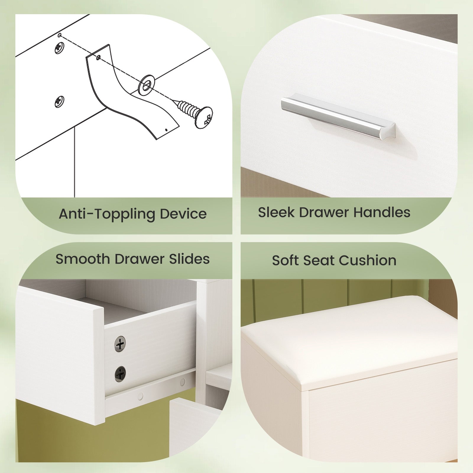 Makeup Table and Stool Set with Hair Dryer Stand-White