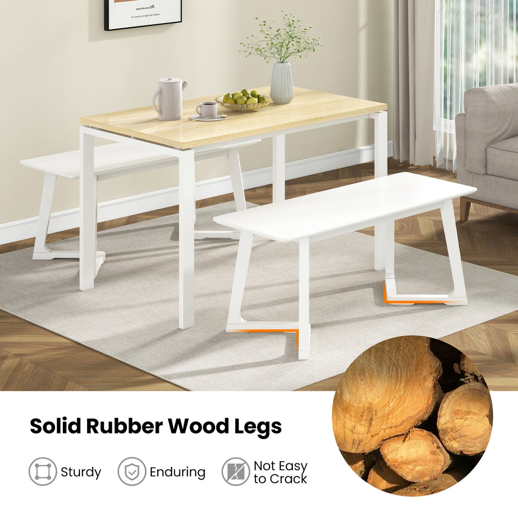 42 Inch Modern Entryway Bench Long Dining Bench with Rubber Wood Legs-White