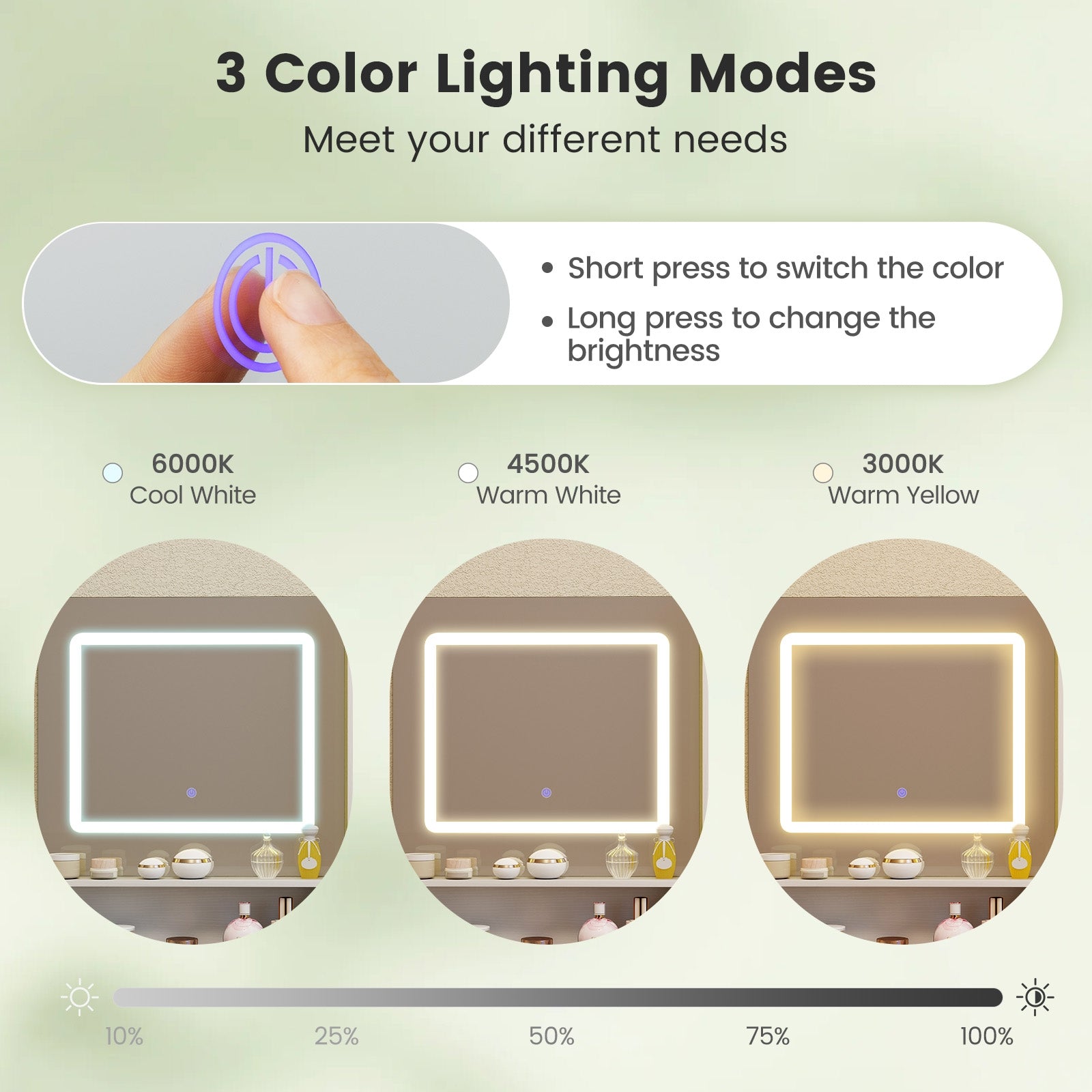 Dressing Desk with 3 Color Lighting and Hair Dryer Stand-White