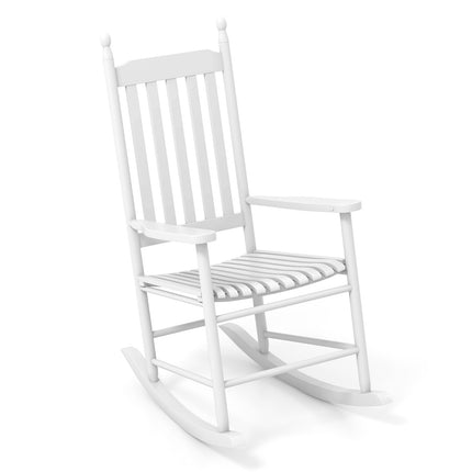 High-Back Acacia Wood Outdoor Rocking Chair with Solid Rocking Base-White