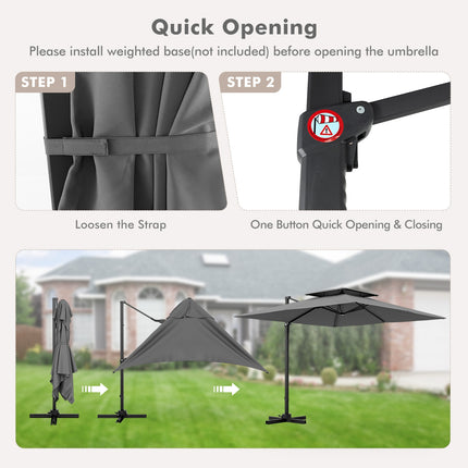 9.5 Feet Cantilever Patio Umbrella with 360° Rotation and Double Top-Gray