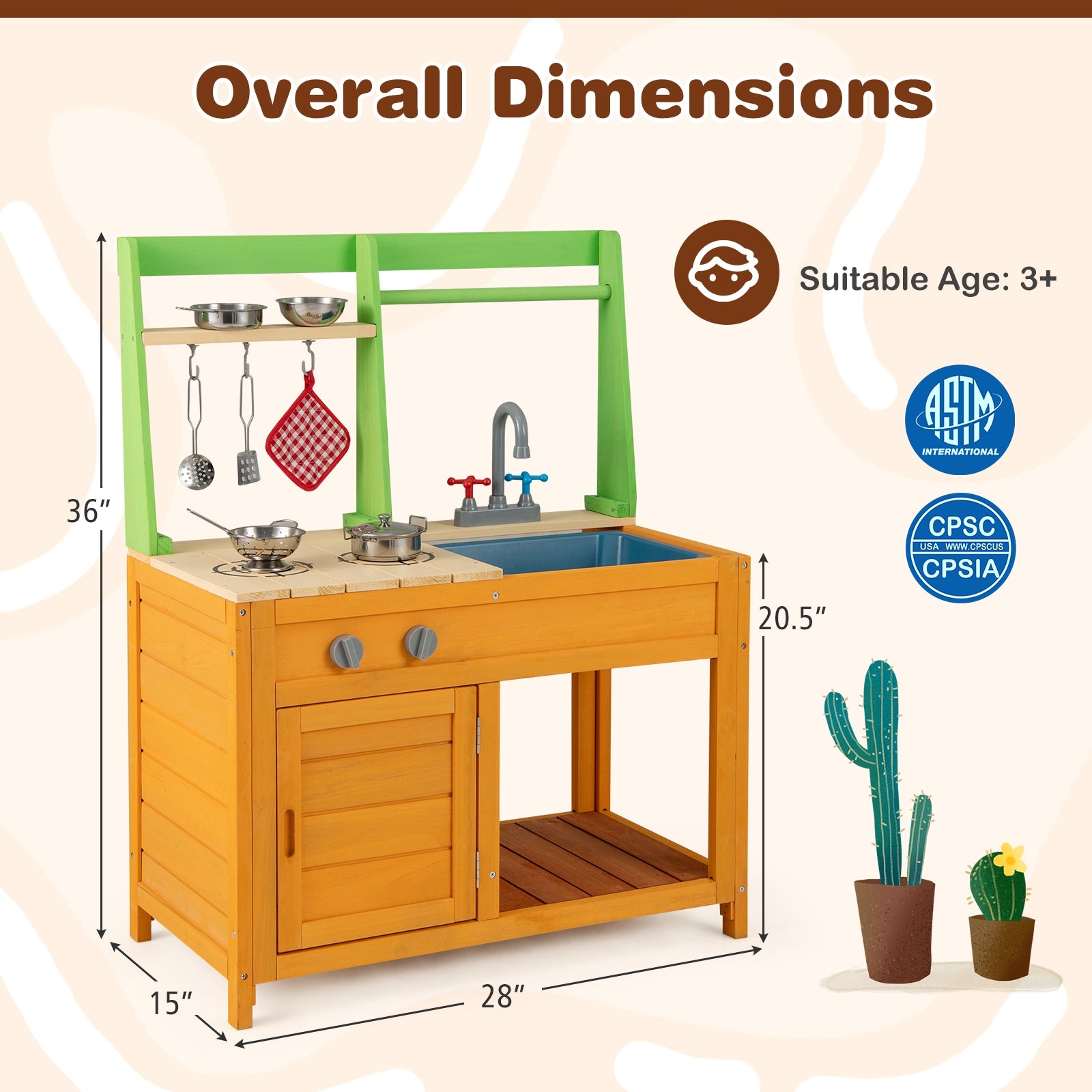 Outdoor Mud Kitchen Playset for Girls and Boys 3+ Years Old-Orange