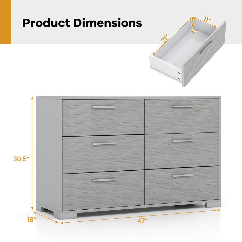 6 Drawer Storage Cabinet with Metal Legs Handles with Anti-Toppling Devices-Grey