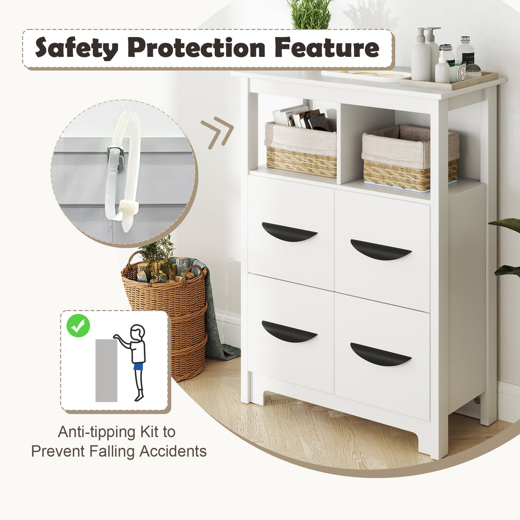 24 Inch Floor Cabinet with 2 Open Compartments and 2 Drawers-White
