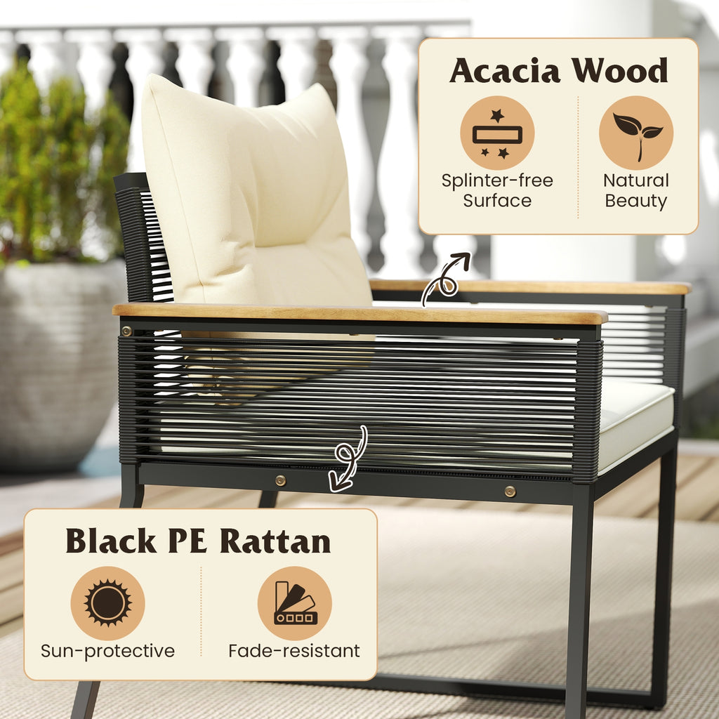 4 Pieces Patio Furniture Set Outdoor Conversation Set with Tempered Glass Coffee Table-Black