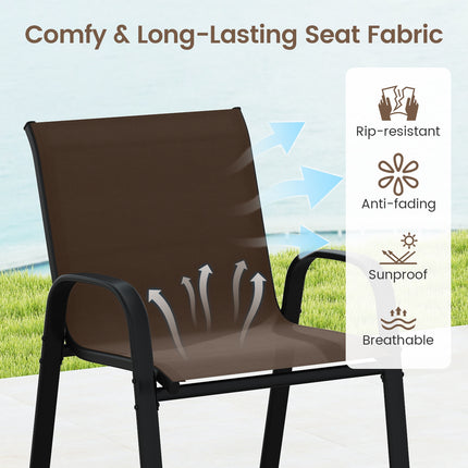 3 Piece Outdoor Bar Set with Footrest and 2-Tier Shelf-Coffee