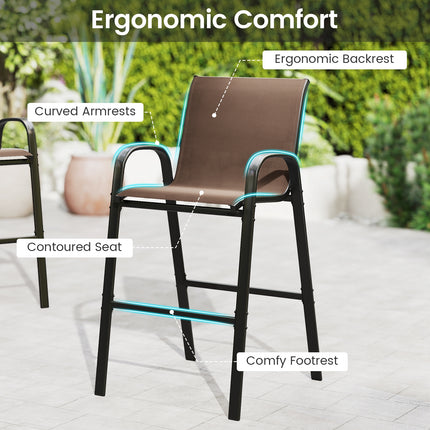 3 Piece Outdoor Bar Set with Footrest and 2-Tier Shelf-Coffee
