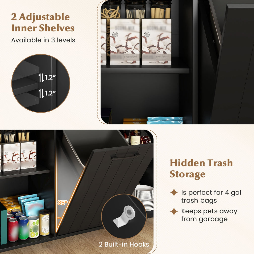 Mobile Kitchen Island Table with Trash Bag Storage for Dining Room-Black