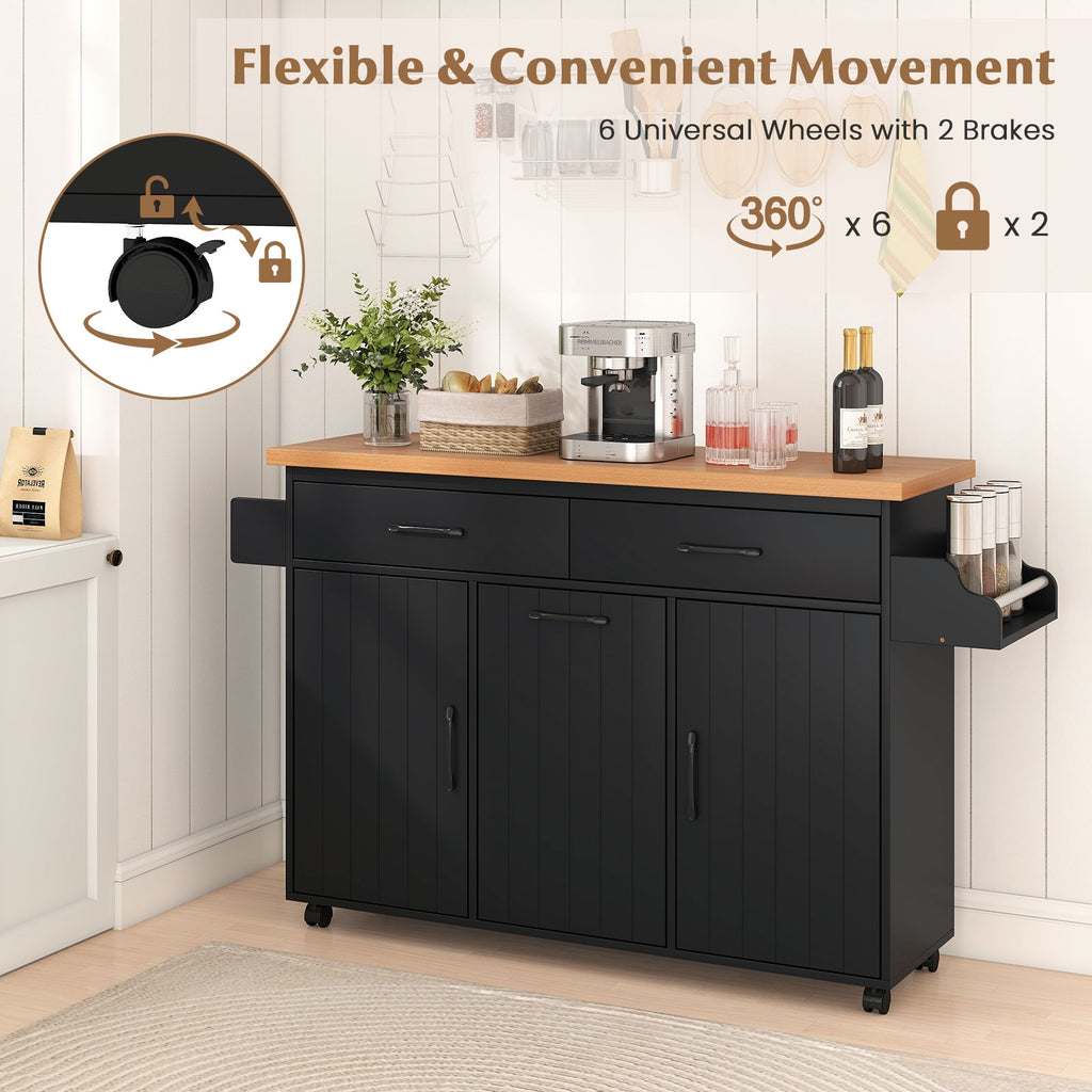 Mobile Kitchen Island Table with Trash Bag Storage for Dining Room-Black