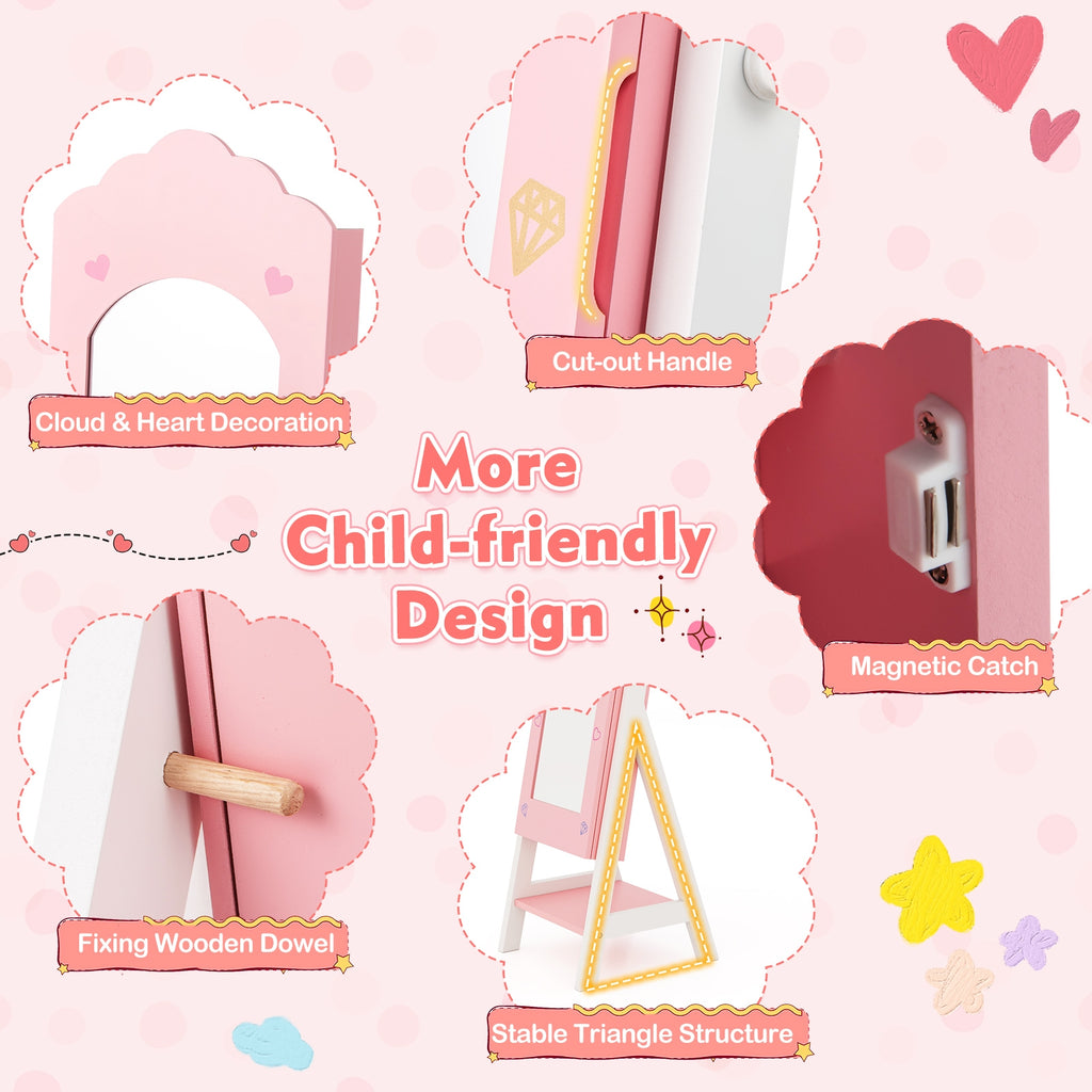Kids Jewelry Organizer with Full Length Mirror Drawers and Storage Shelves-Pink