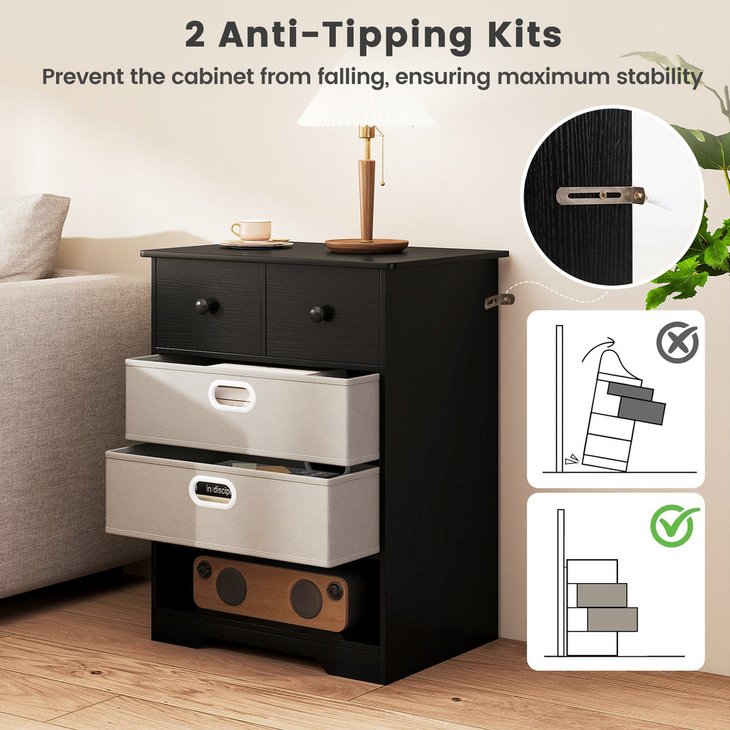 4-Drawer Dresser Modern Chest Storage Organizer with Open Shelves-Black