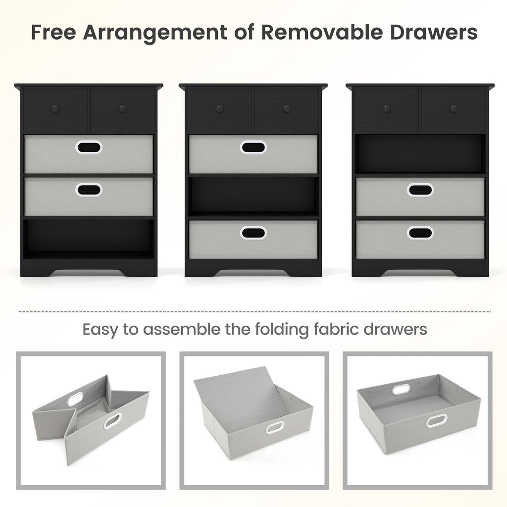 4-Drawer Dresser Modern Chest Storage Organizer with Open Shelves-Black